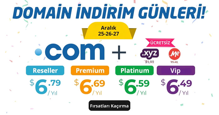 Domain İndirim Günleri! .COM Domain $6,49