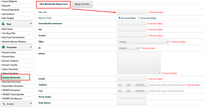 TRABİS Tarafından Silinen .TR Alan Adları İçin Backorder Başvuru Süreci