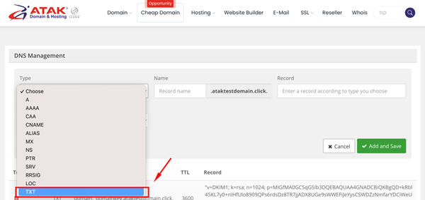 Adding a TXT Record