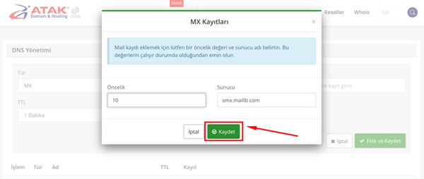 MX Kaydı Ekleme