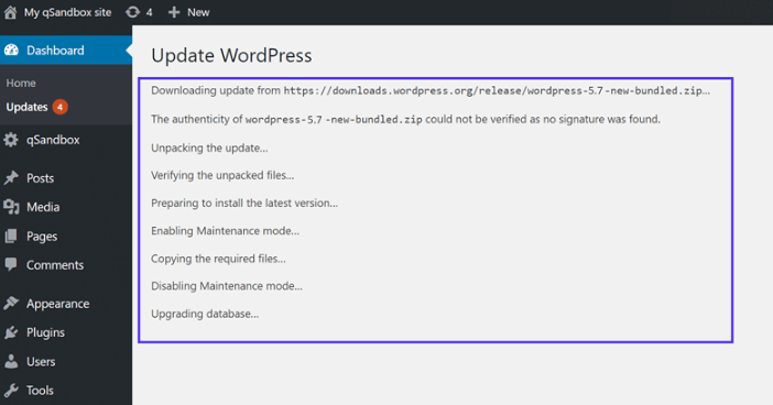 Find current version of WordPress and update