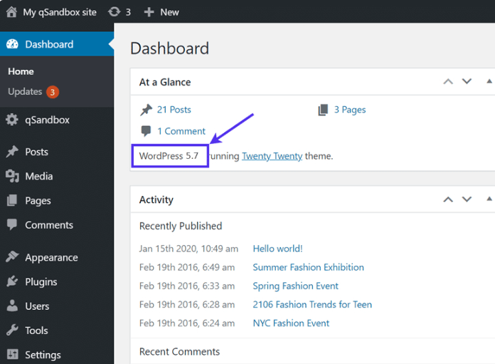 Find current version of WordPress and update