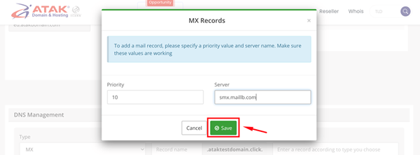 Adding an MX Record