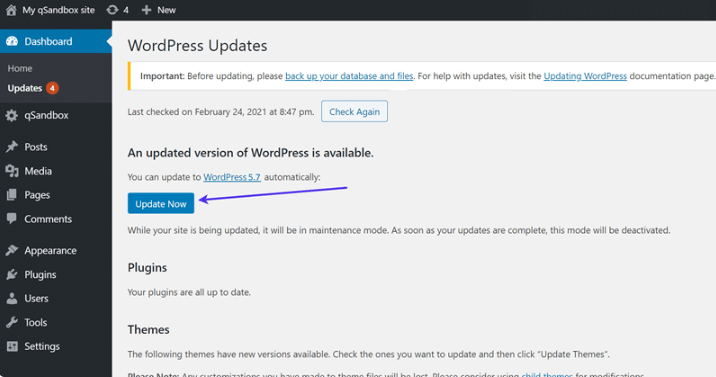 Find current version of WordPress and update