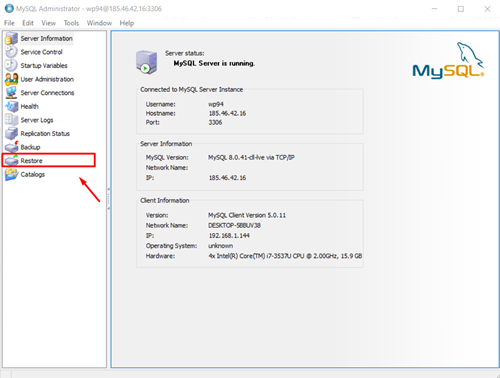 How to Restore Database with MySQL Administrator