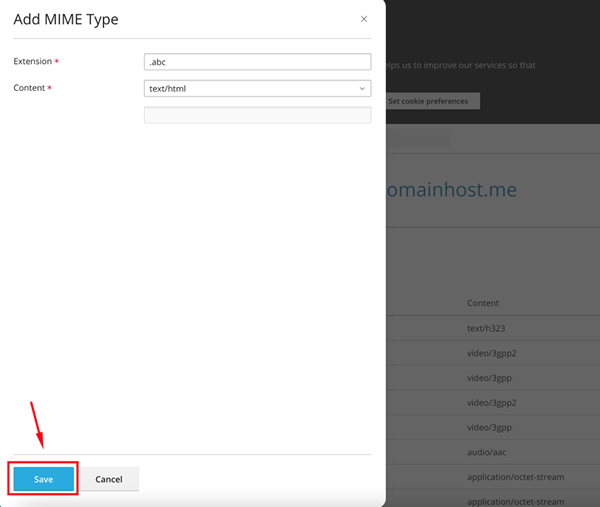 Bir dosya uzantısını mimeType olarak nasıl ekleyebilirim?