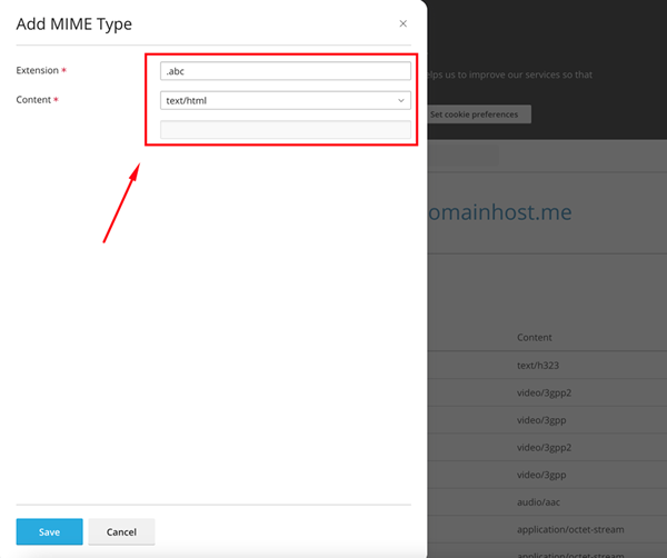 Bir dosya uzantısını mimeType olarak nasıl ekleyebilirim?