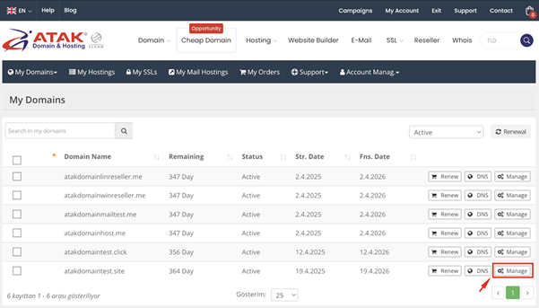 Transferring my domain to another Atakdomain account