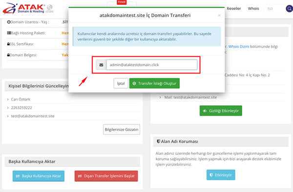 Domainimi başka bir atakdomain hesabına aktarma