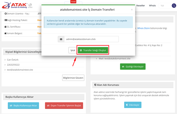 Domainimi başka bir atakdomain hesabına aktarma