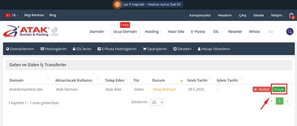 Domainimi başka bir atakdomain hesabına aktarma