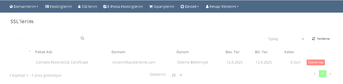 SSL Sertifikası Yönetimi - Atak Domain