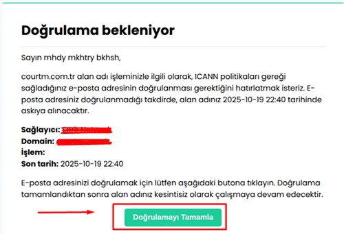 WHOIS Doğrulama S&uuml;reci Nedeniyle Askıya Alınan Alan Adı İ&ccedil;in Ne Yapmalıyım?